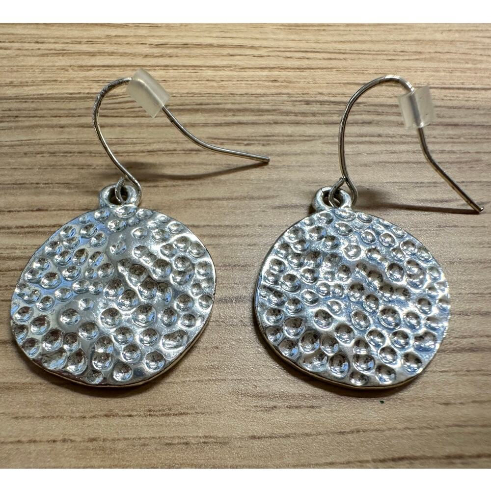 Silver Dangle Hammered Coin Earrings